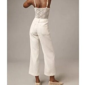 Anthropologie COLETTE Cropped Contrast-Stitch Wide-Leg Linen Pants Maeve NEW